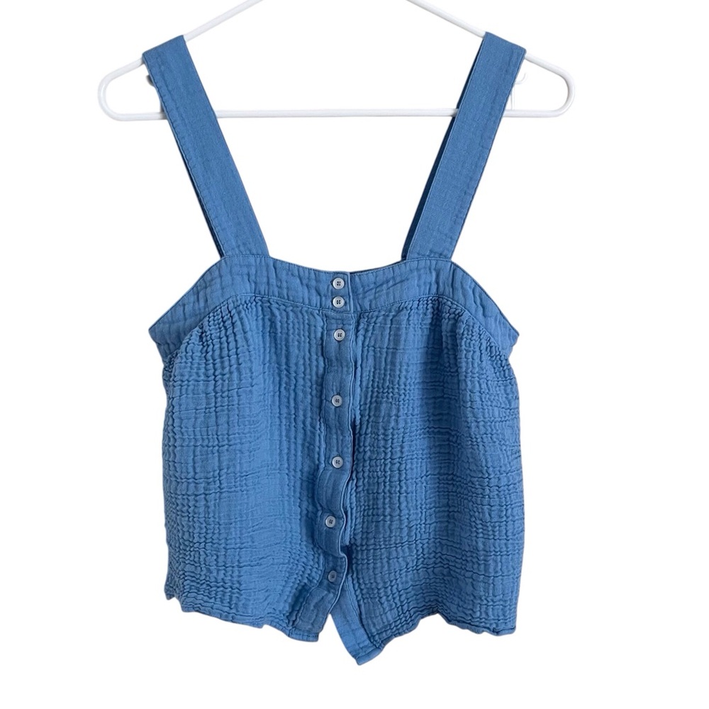 Lake Hampton PJ Tank Top Button Up Gauze Cotton Modal Preppy Serene Blue Small